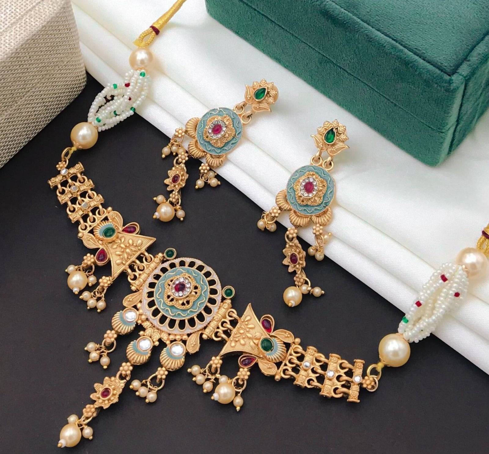 Gold-Polished Pearl Embellished Designer Multi Pearl String Choker Set By House of Ree - Distacart