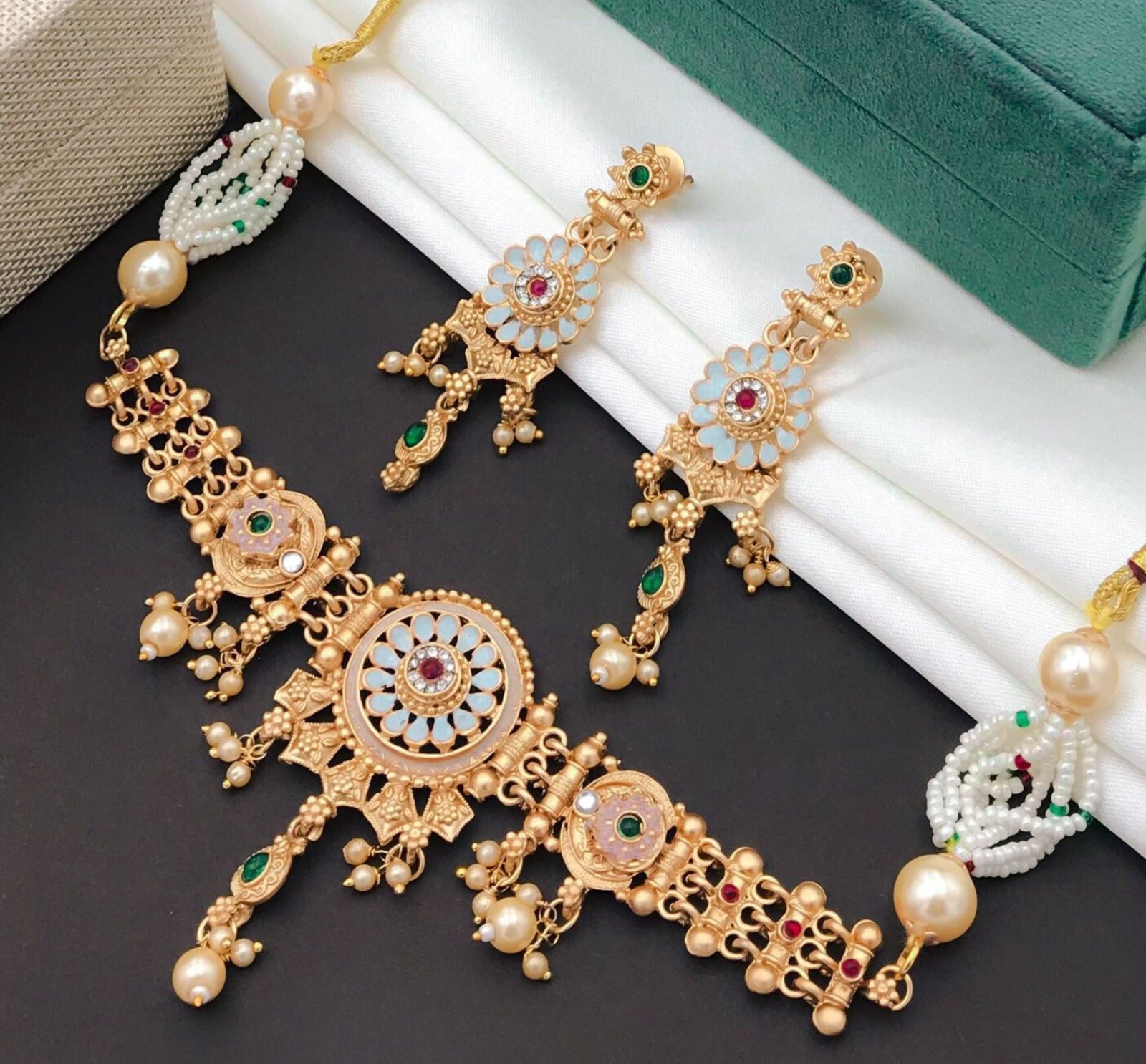 Gold-Polished Pearl Embellished Designer Multi Pearl String Choker Set By House of Ree - Distacart