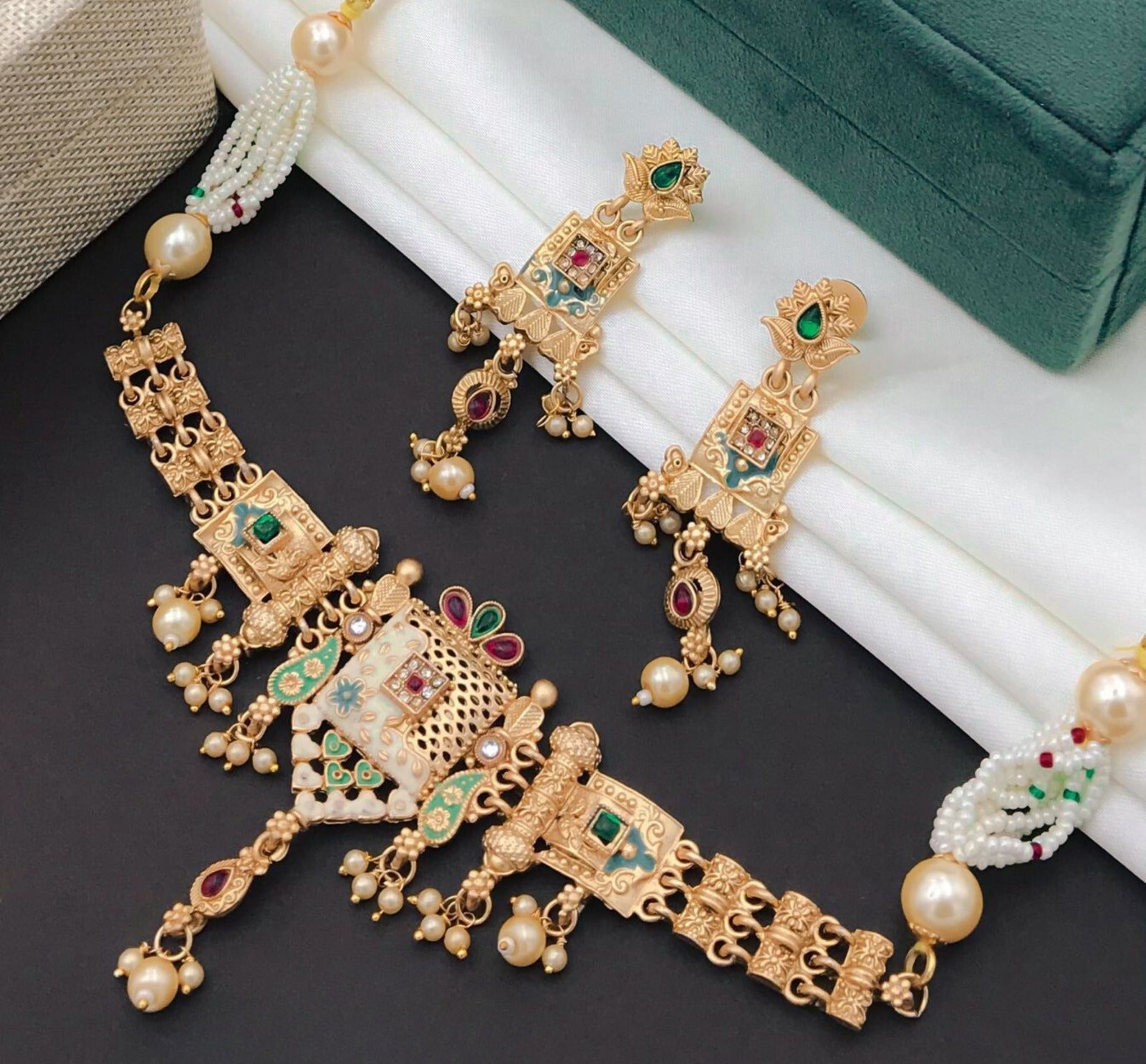 Gold-Polished Pearl Embellished Designer Multi Pearl String Choker Set By House of Ree - Distacart