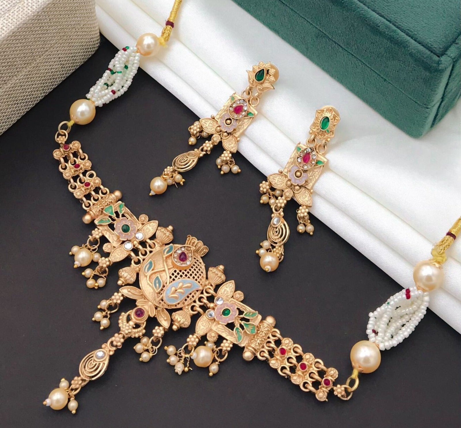 Gold-Polished Pearl Embellished Designer Multi Pearl String Choker Set By House of Ree - Distacart