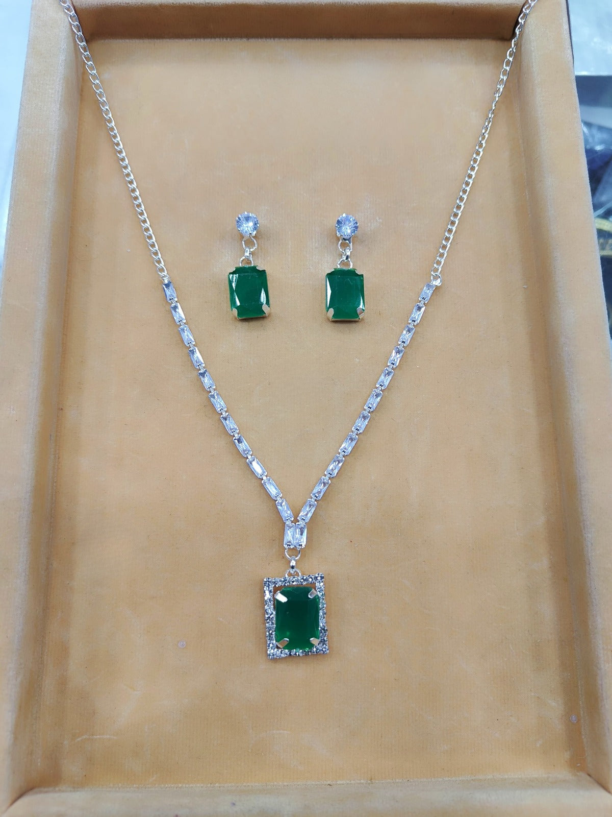 Green Partywear American Diamond Necklace Set By House of Ree - Distacart