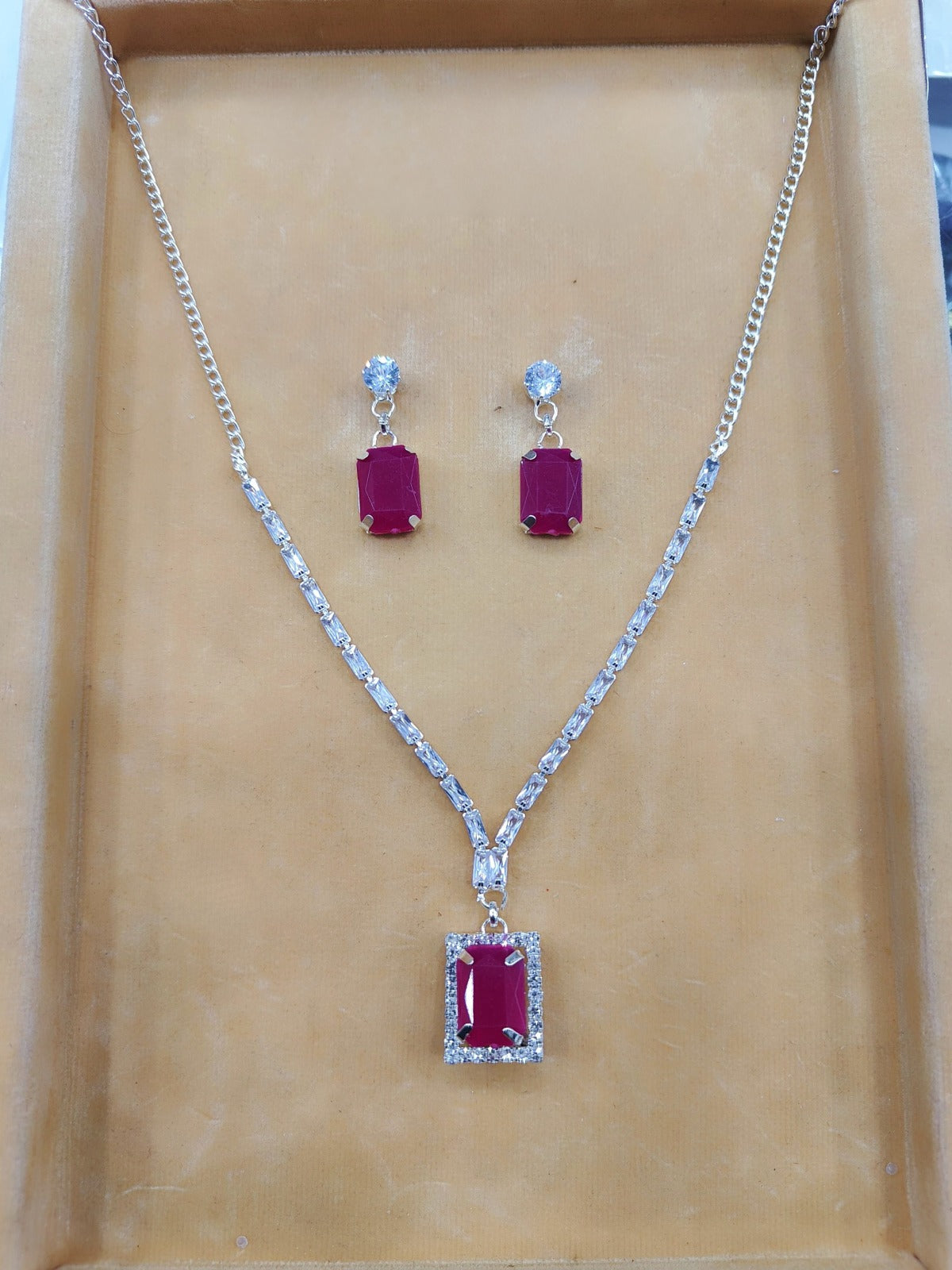 Pink Partywear American Diamond Necklace Set By House of Ree - Distacart