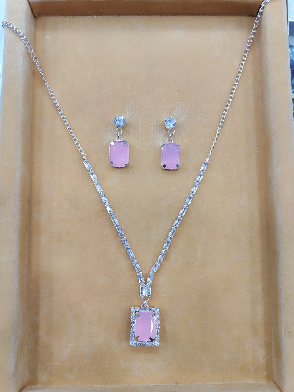 Light Pink Partywear American Diamond Necklace Set By House of Ree - Distacart