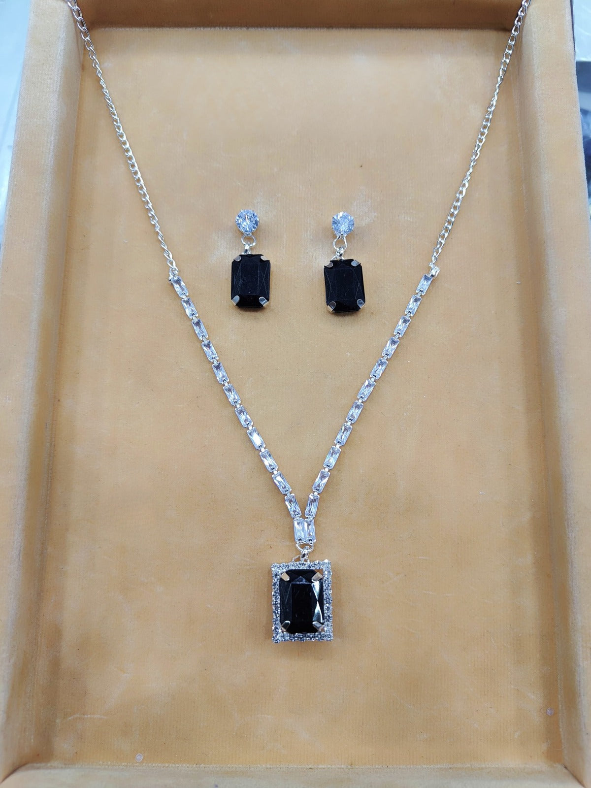 Black Partywear American Diamond Necklace Set By House of Ree - Distacart