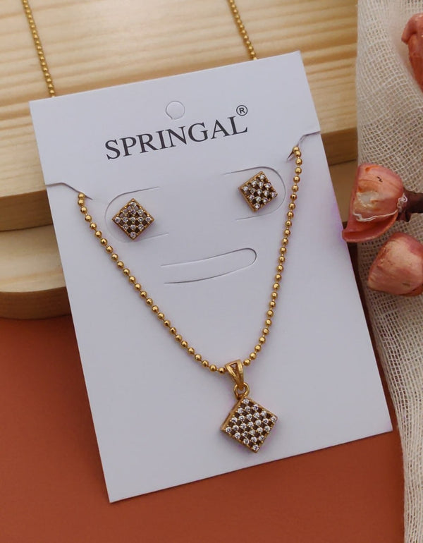 Fancy Gold-Polished Partywear Chain And Pendant Set By House of Ree - Distacart