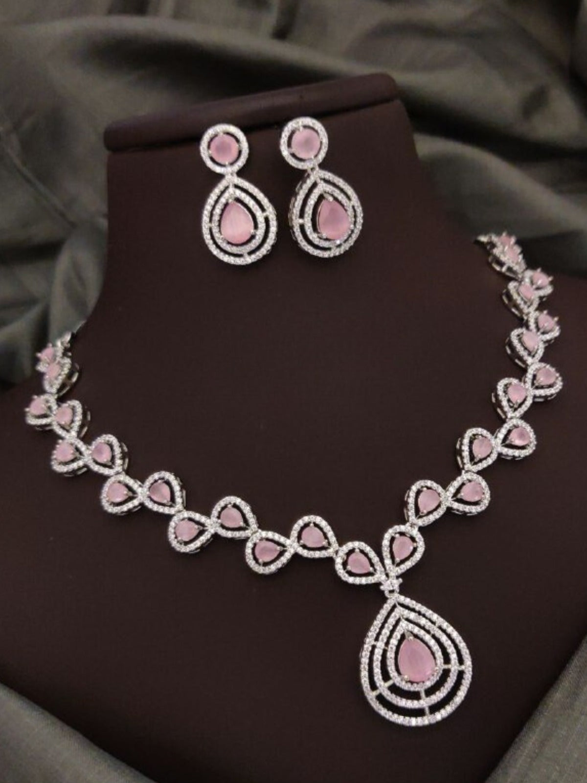 Pink Partywear American Diamond Necklace Set By House of Ree - Distacart