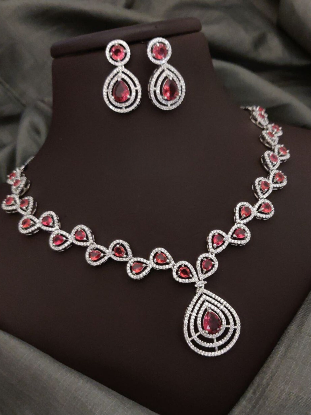 Red Partywear American Diamond Necklace Set By House of Ree - Distacart