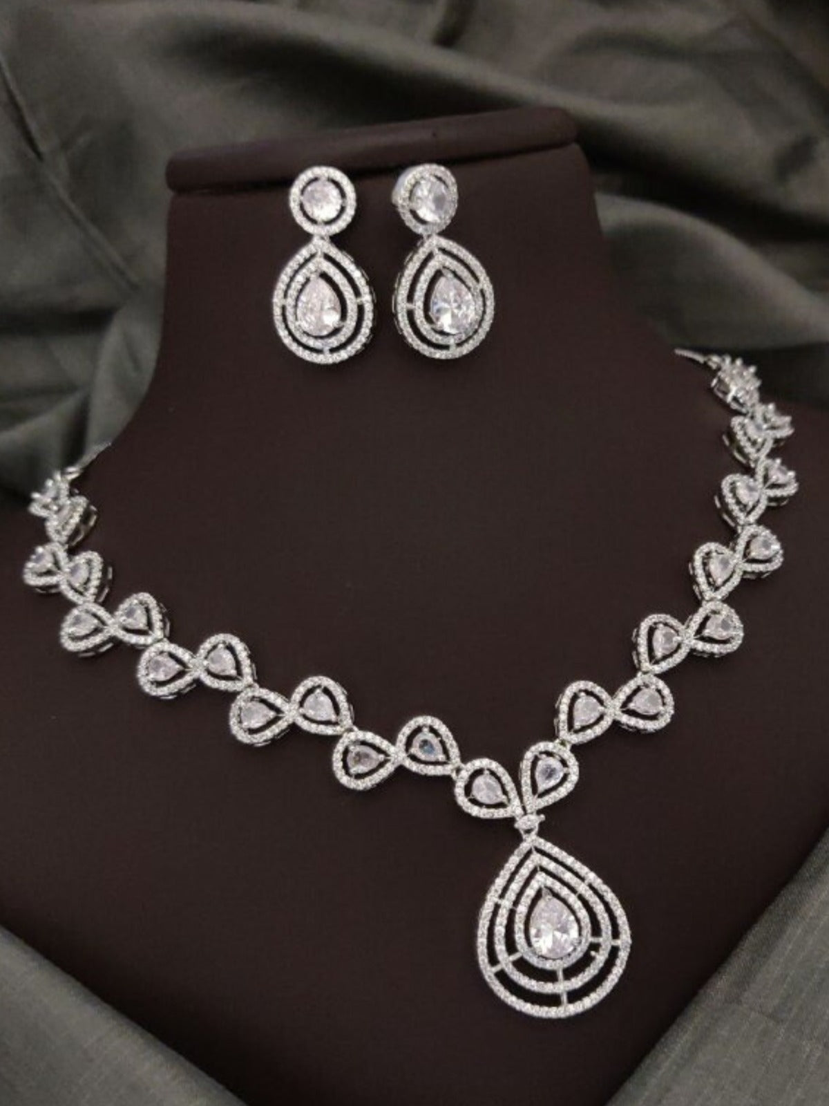 Silver Partywear American Diamond Necklace Set By House of Ree - Distacart