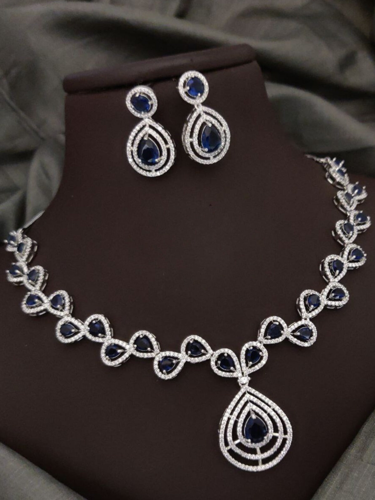 Blue Partywear American Diamond Necklace Set By House of Ree - Distacart