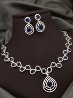 Thumbnail for Blue Partywear American Diamond Necklace Set By House of Ree - Distacart