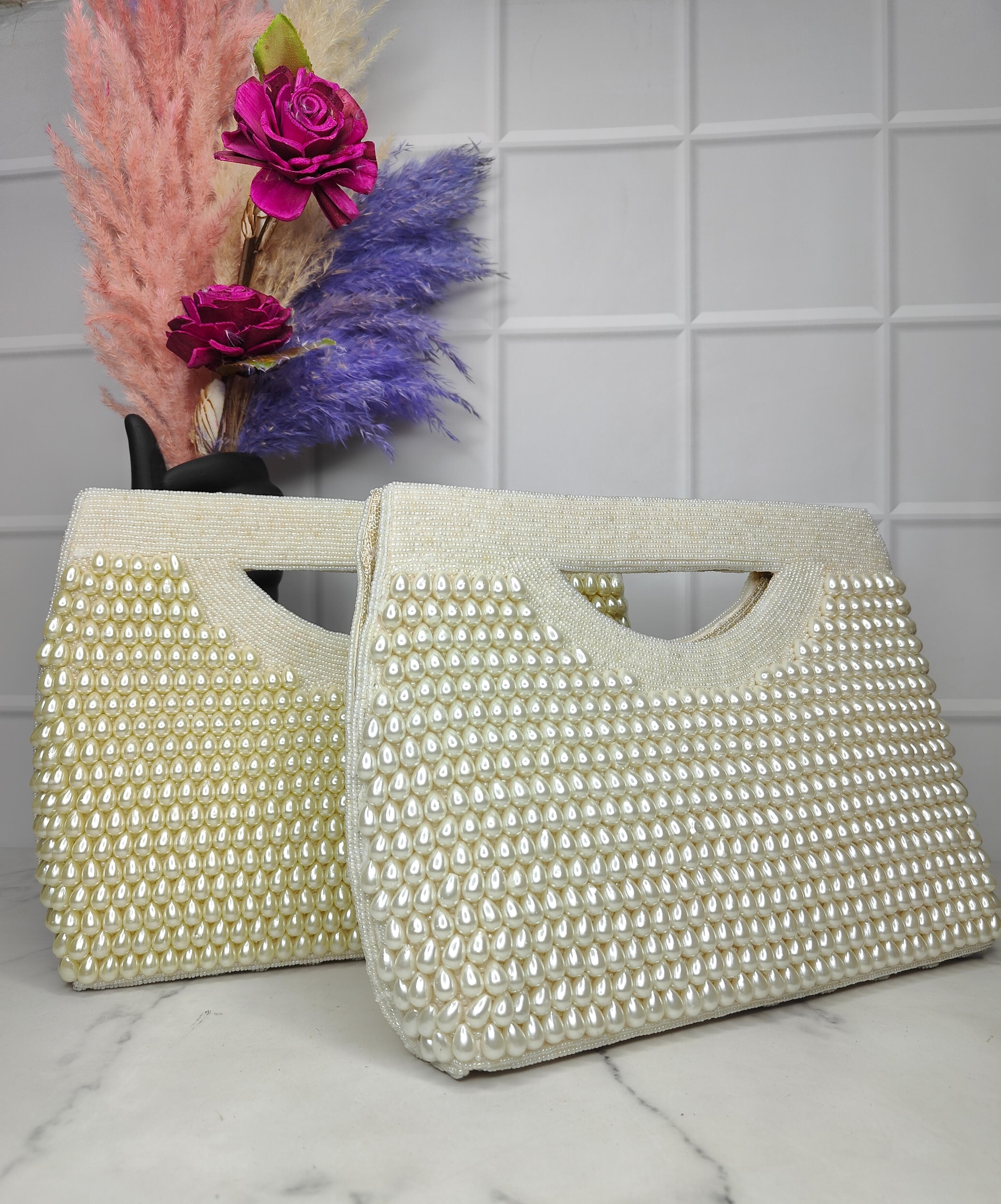 New Stylish Partywear Off White Beaded Boho Bag for Womens by House of Ree - Distacart