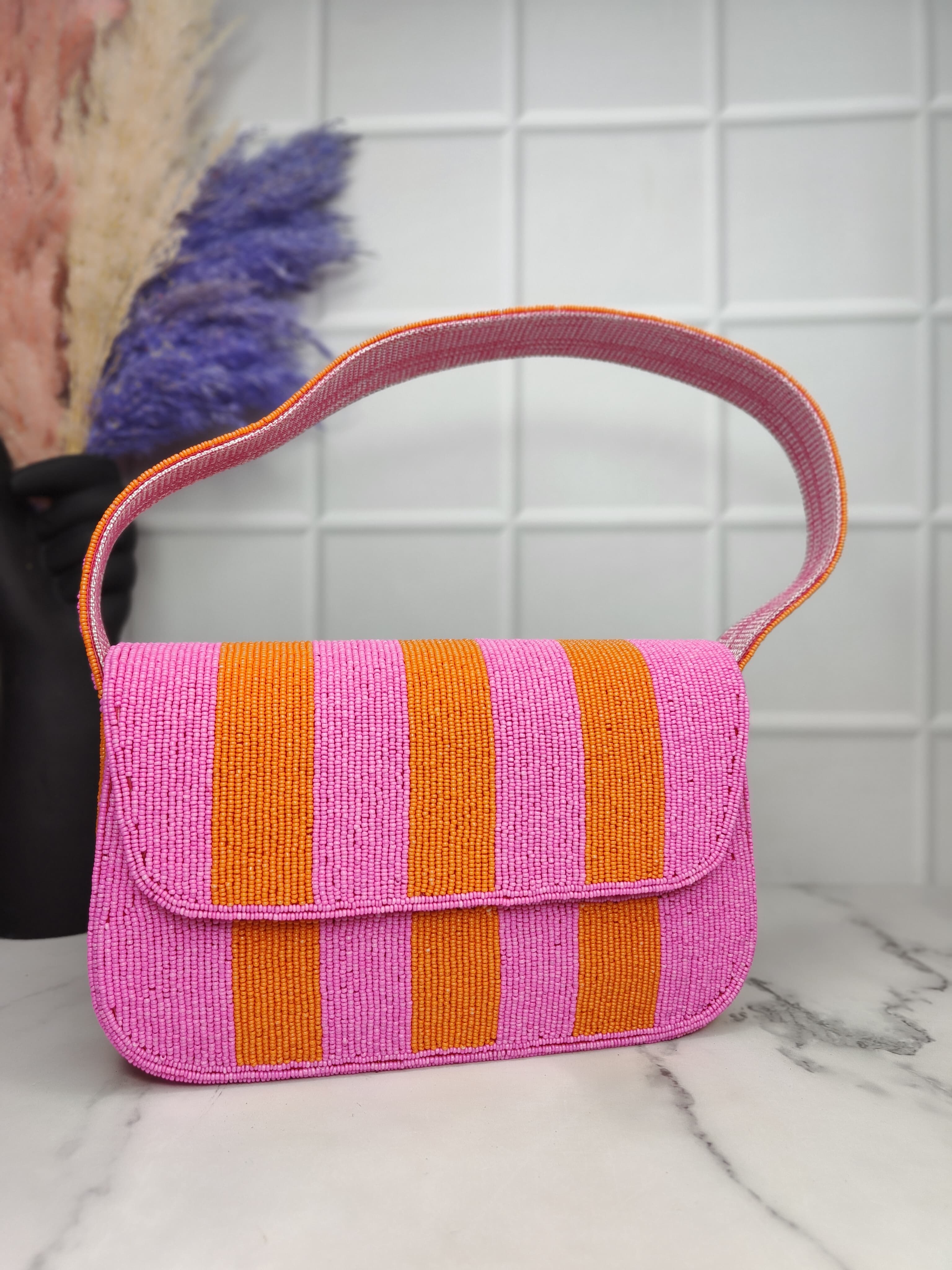 New Stylish Partywear Pink And Orange Beaded Sling Bag for Womens by House of Ree - Distacart