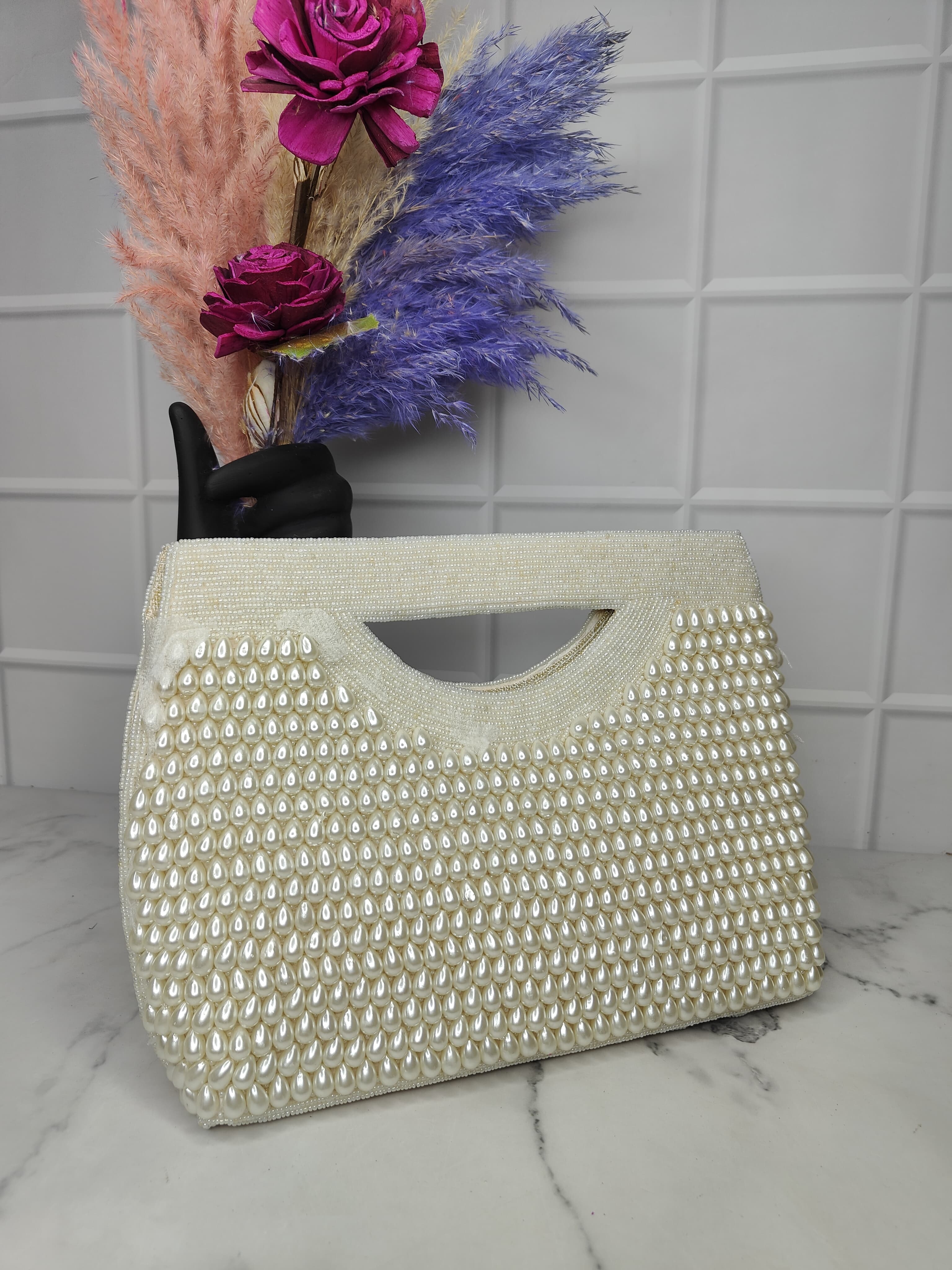 New Stylish Partywear White Beaded Boho Bag for Womens by House of Ree - Distacart