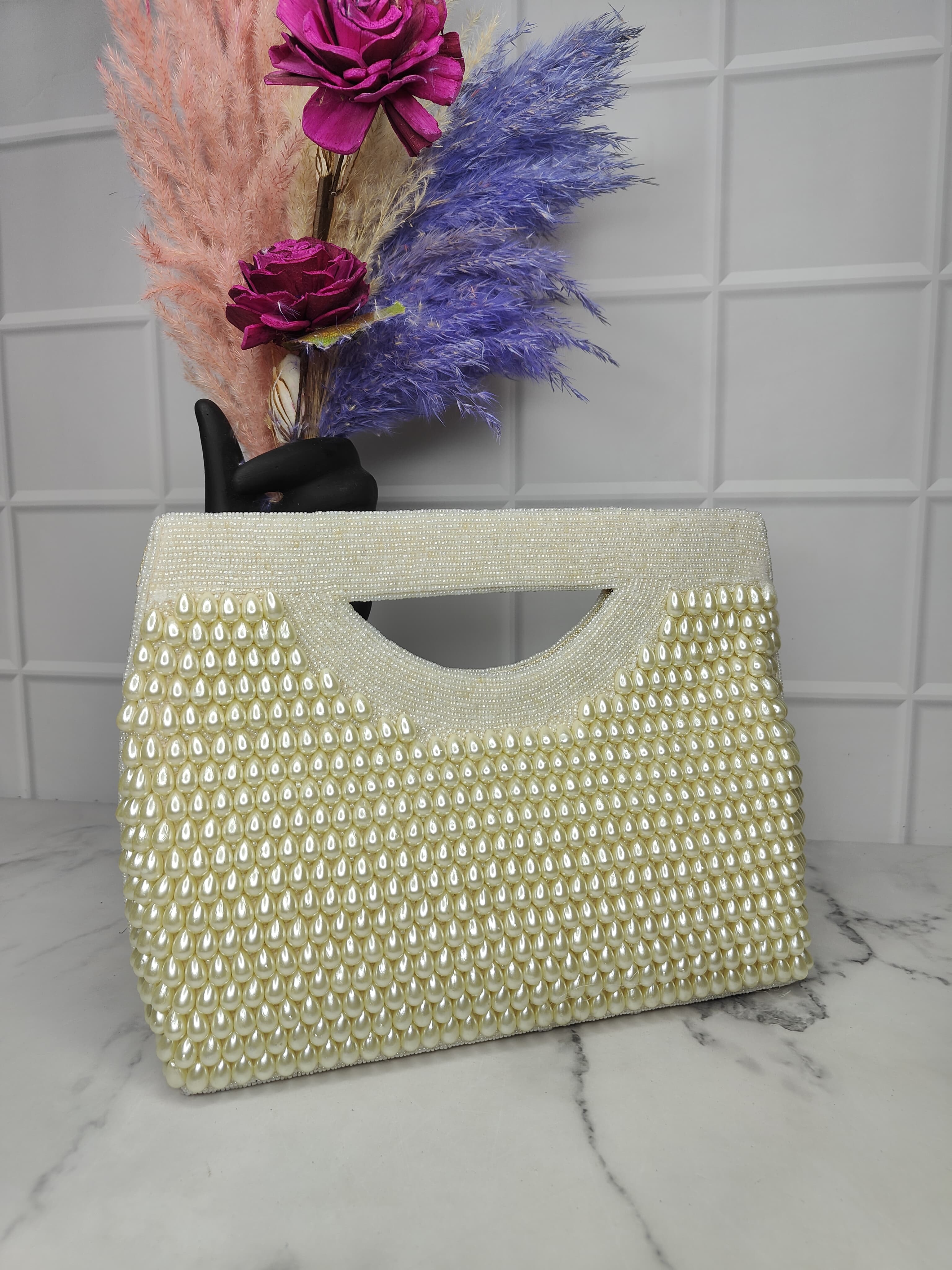New Stylish Partywear Off White Beaded Boho Bag for Womens by House of Ree - Distacart