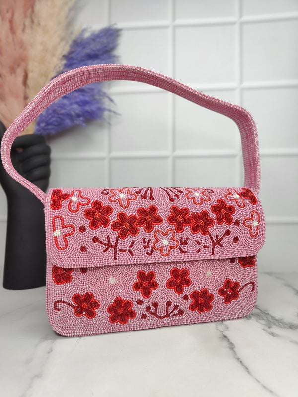 New Stylish Partywear Pink And red Beaded Sling Bag for Womens by House of Ree - Distacart