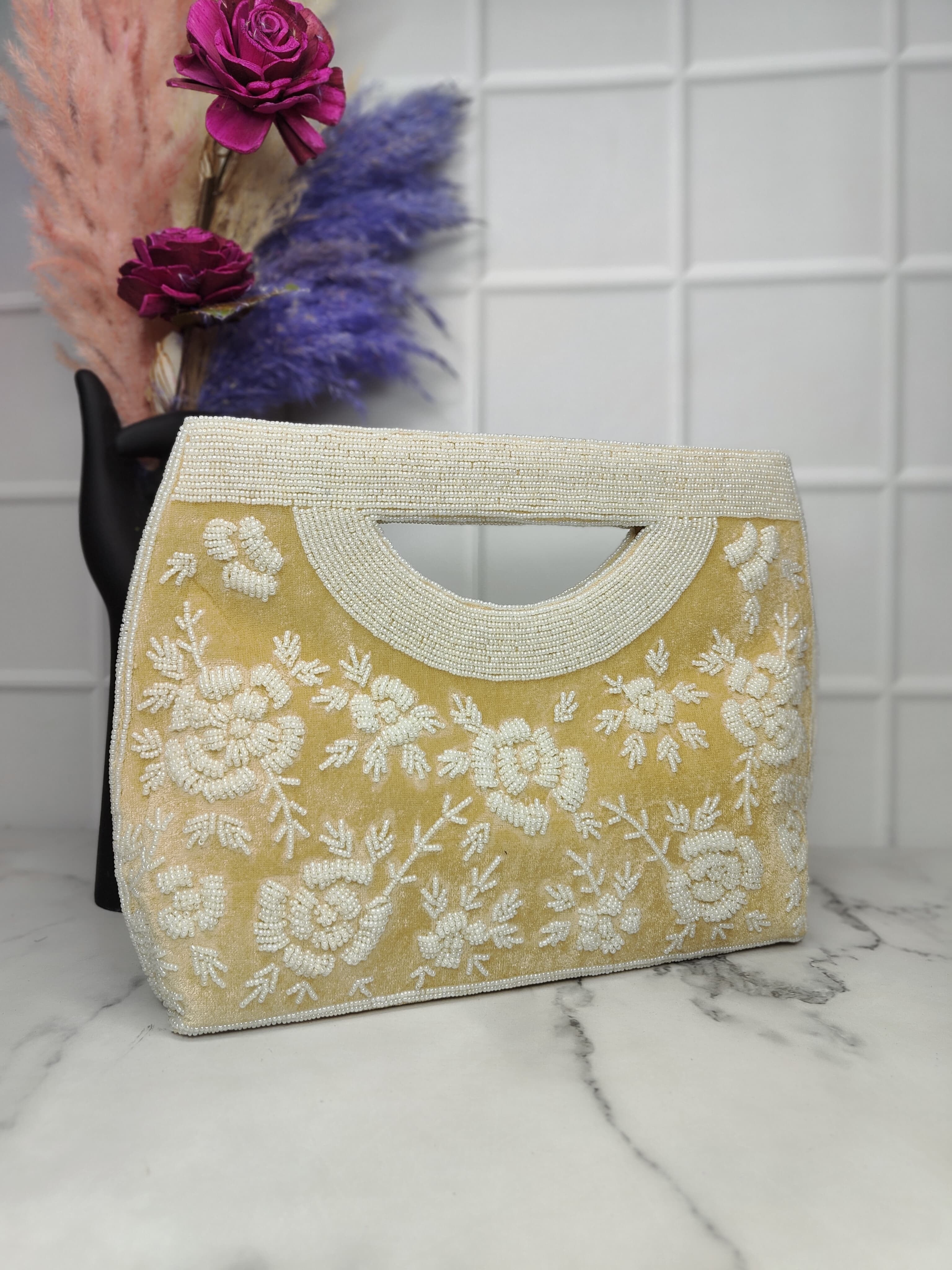 New Stylish Partywear White Beaded Boho Bag for Womens by House of Ree - Distacart