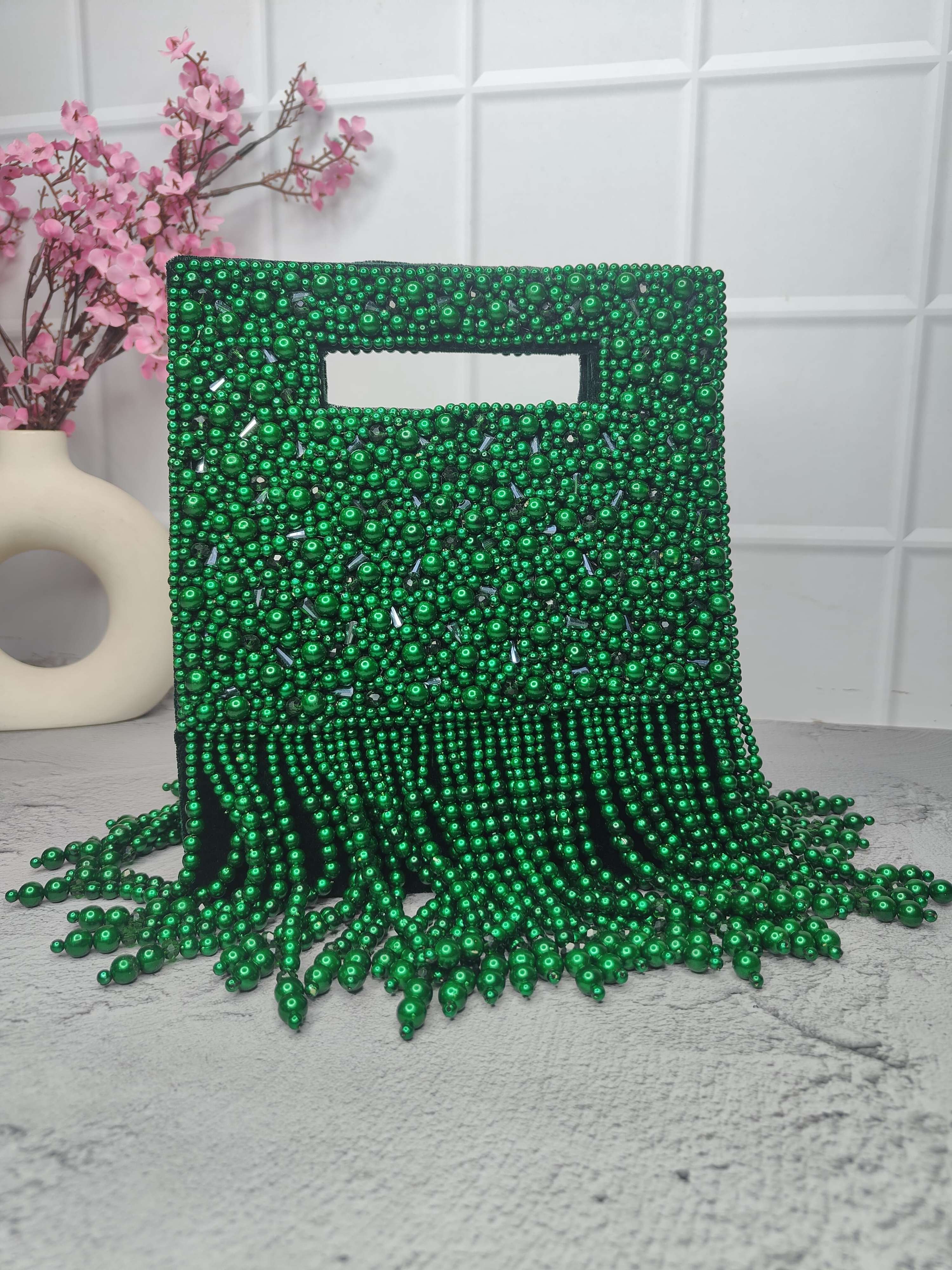 New Stylish Partywear Green Pearl Studded Sling Bag for Womens by House of Ree - Distacart
