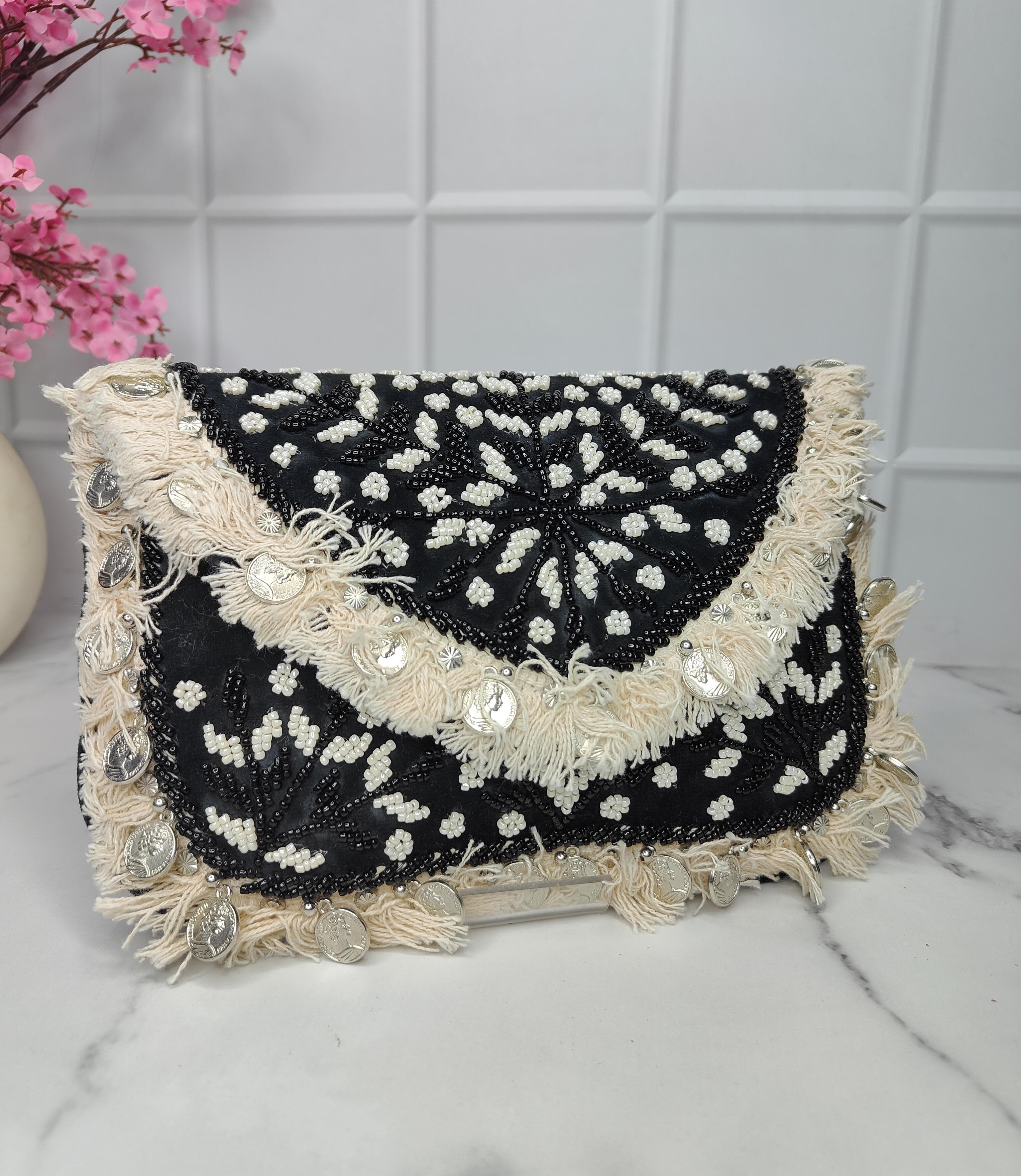 New Stylish Partywear Black Beaded Boho Bag for Womens by House of Ree - Distacart