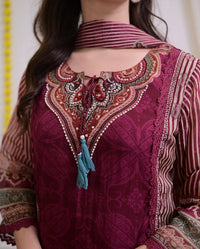 Thumbnail for Pramukh Fab Maroon Decorated With Digital Prints And Hand Embroidery Kurta Set