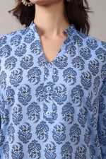Thumbnail for Jaitra Apparels Women Printed Pure Cotton Straight Kurta (Sky Blue)