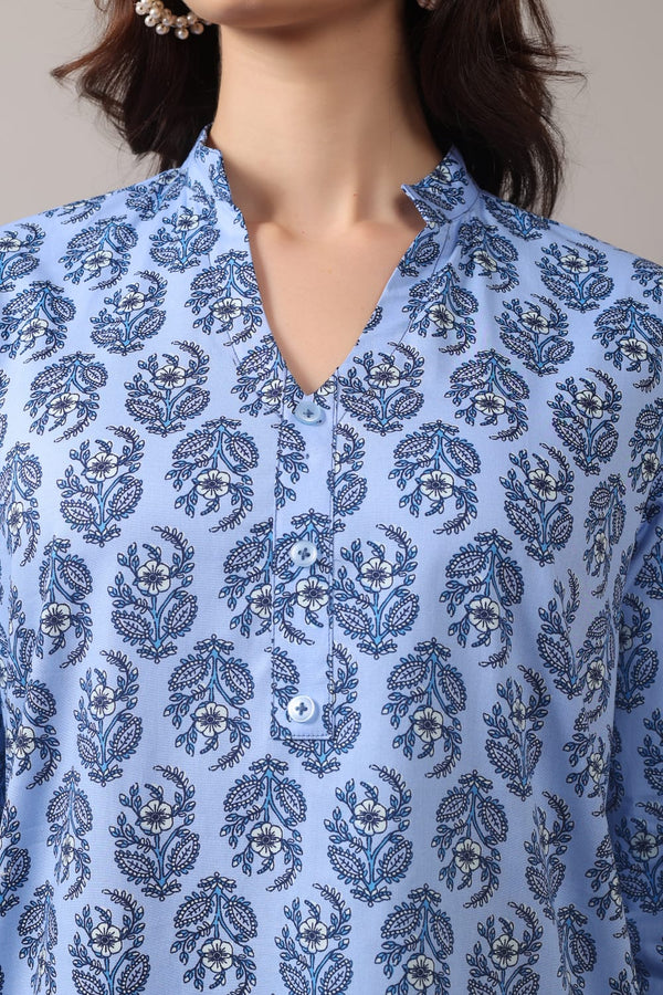 Jaitra Apparels Women Printed Pure Cotton Straight Kurta (Sky Blue)