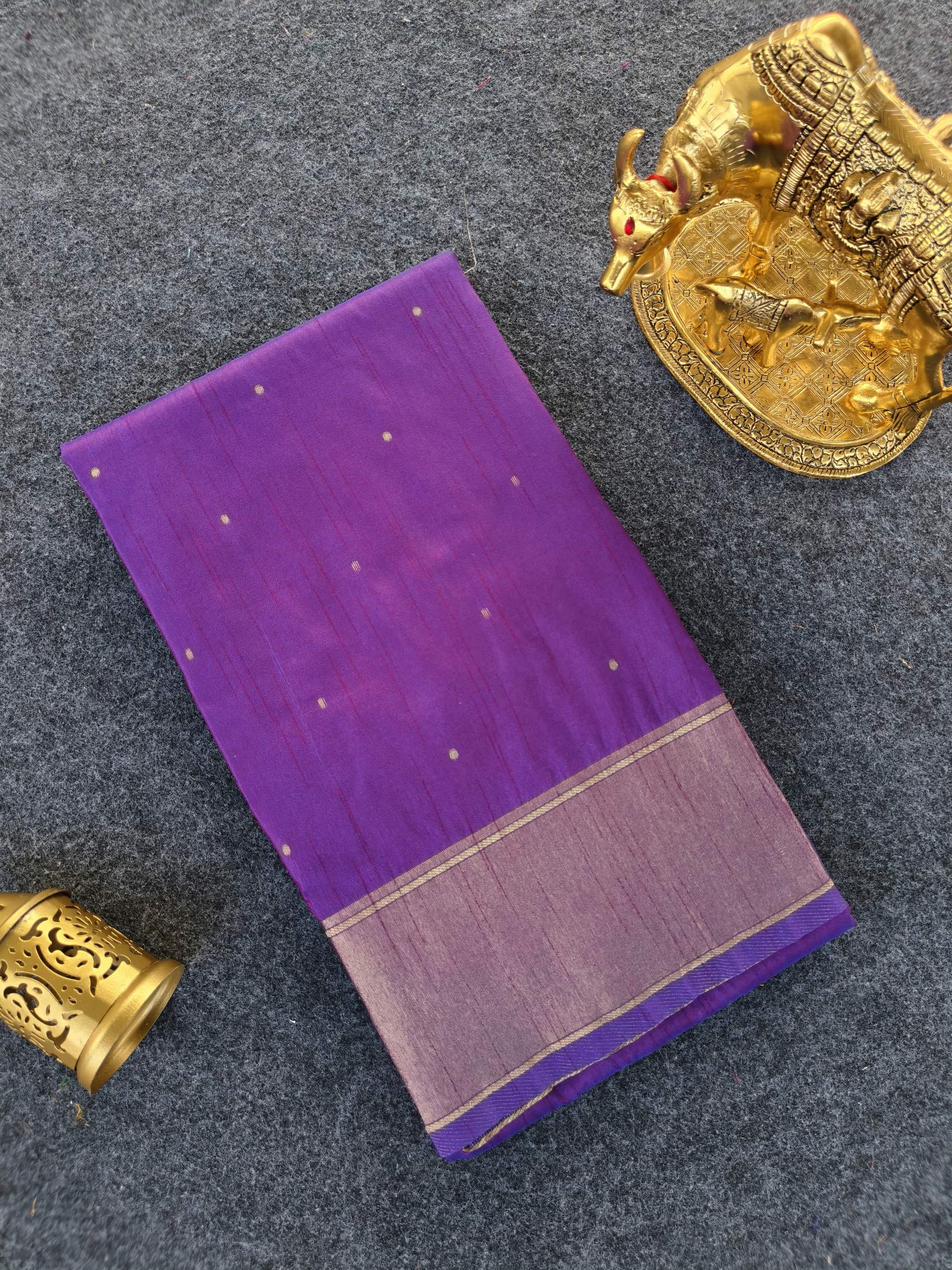 Mameraa Sarees Purple Silk Blend Zari Banarasi Weaving Saree With Blouse-Purple - Dista