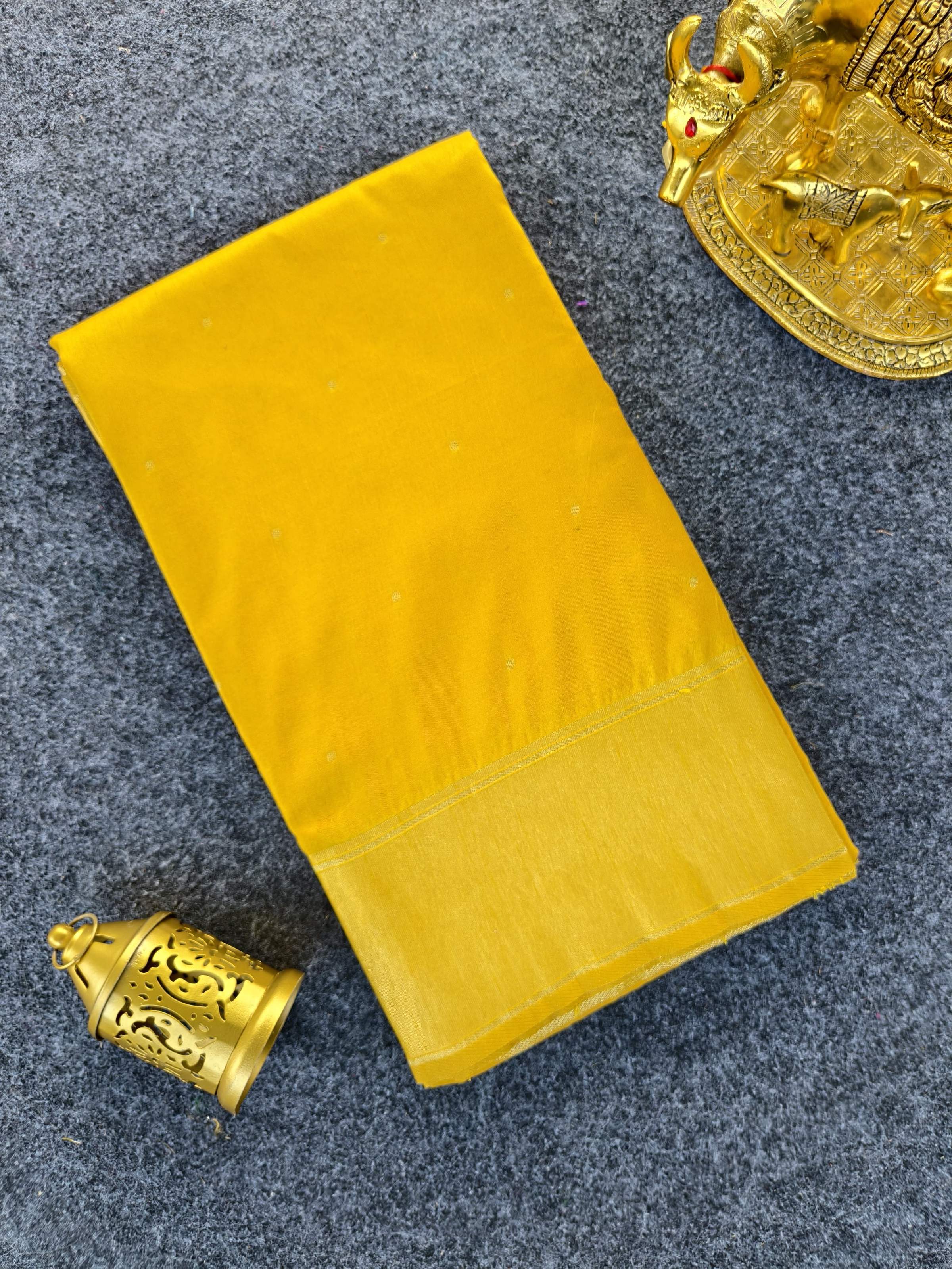 Mameraa Sarees Yellow Silk Blend Zari Banarasi Weaving Saree With Blouse-Yellow - Dista