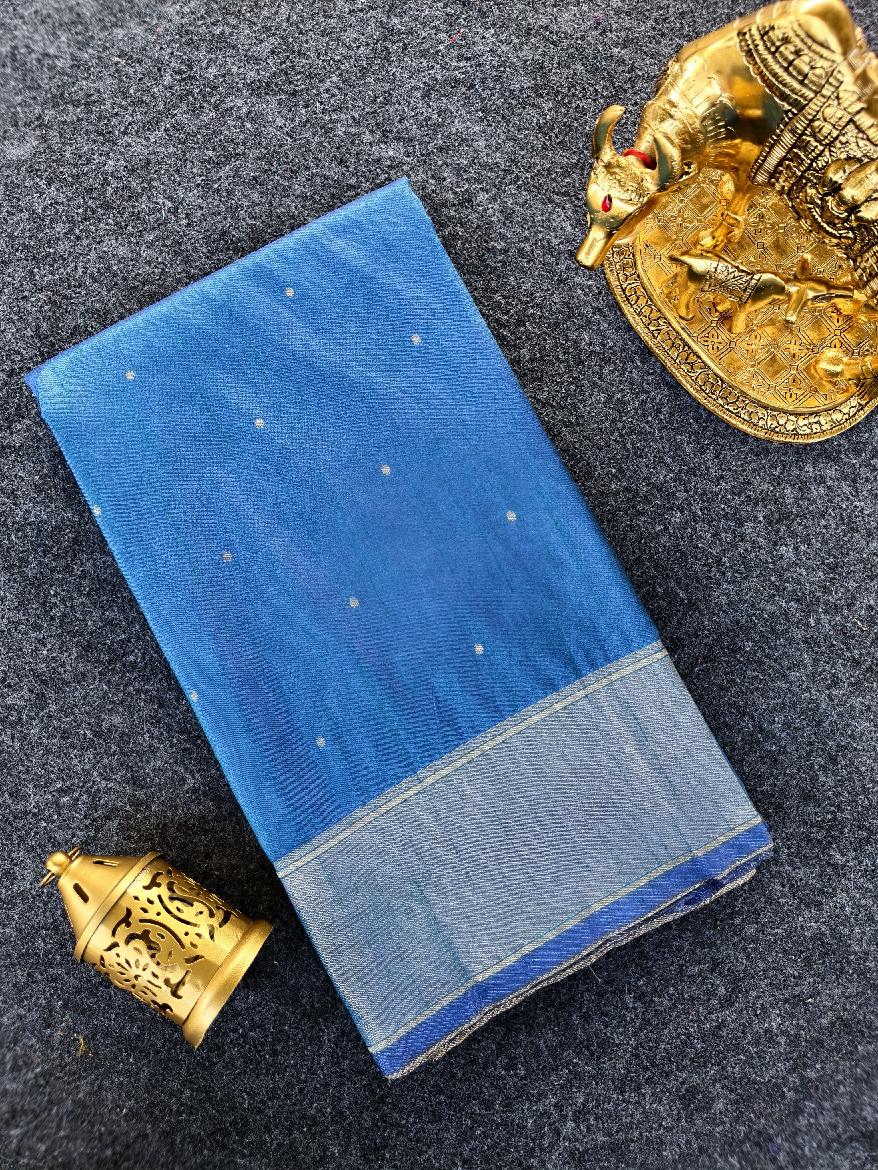 Mameraa Sarees Sky Blue Silk Blend Zari Banarasi Weaving Saree With Blouse-Sky_Blue - Dista