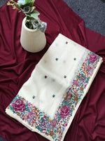 Thumbnail for Mameraa Sarees Pure White Tissue Viscose Fabric Saree With Flower Design-White - Dista