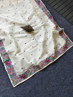 Thumbnail for Mameraa Sarees Pure White Tissue Viscose Fabric Saree With Flower Design-White - Dista