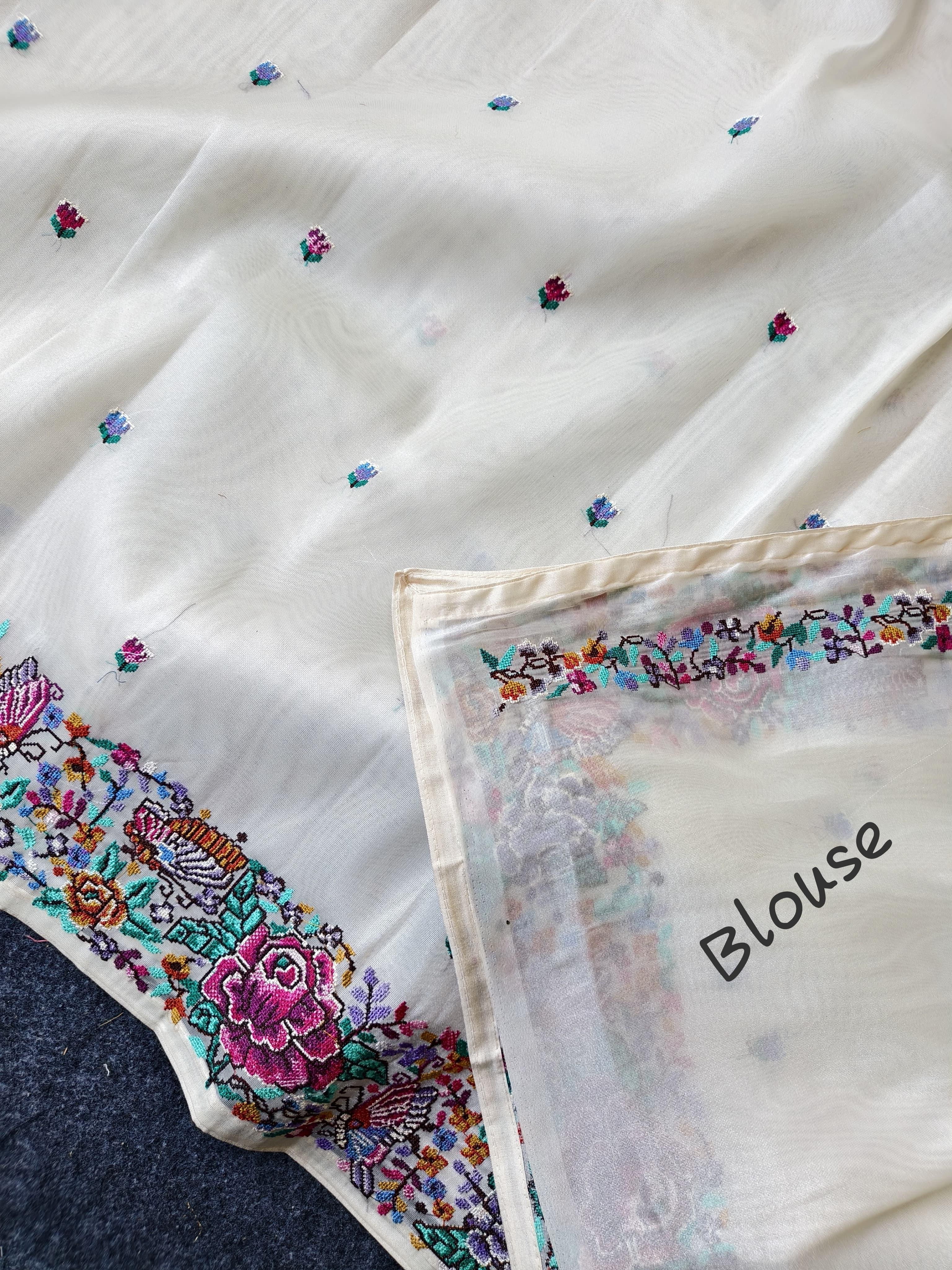 Mameraa Sarees Pure White Tissue Viscose Fabric Saree With Flower Design-White - Dista