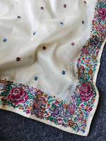 Thumbnail for Mameraa Sarees Pure White Tissue Viscose Fabric Saree With Flower Design-White - Dista