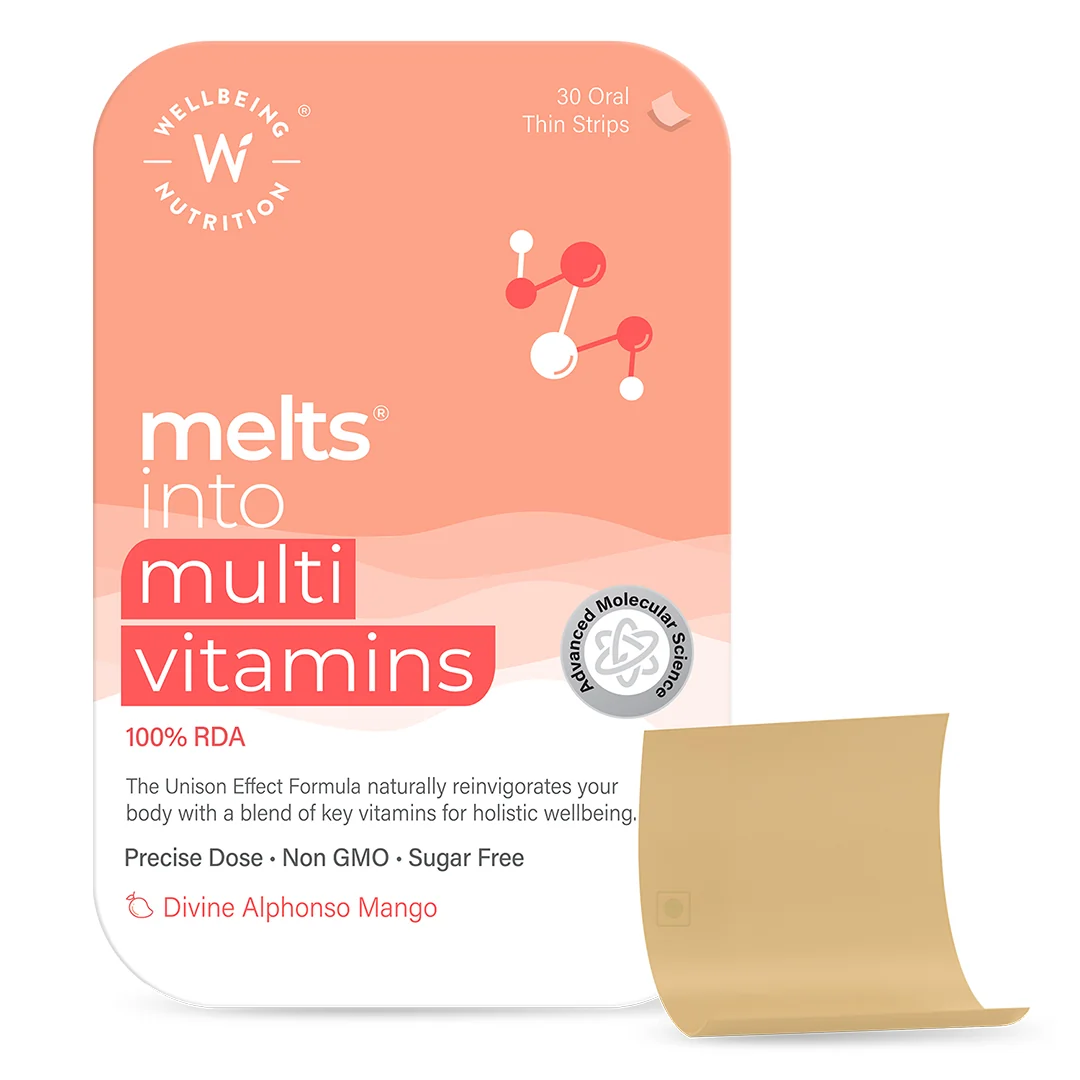 Wellbeing Nutrition Melts Into Multivitamins Oral Strips-Divine Alphonso Mango Flavor