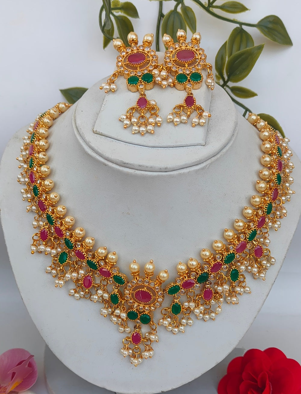 Ruby Emeralds Guttapoosalu Bridal Multicolor Jewelry Set - Distacart