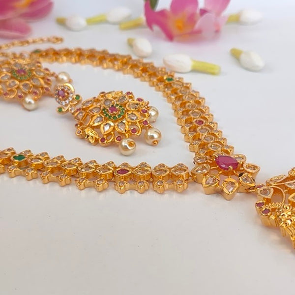 Pink & Green Bridal Necklace Set - Distacart