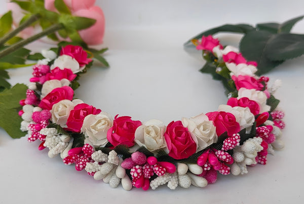 Pink & White Flower Hair Gajra - Distacart