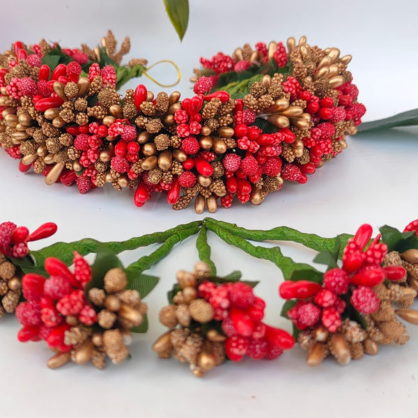 Red & Gold Bridal Hair Gajra with Brooches - Distacart