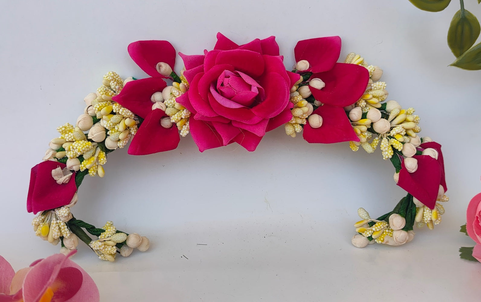 Pink Rose Flower Hair Gajra - Distacart