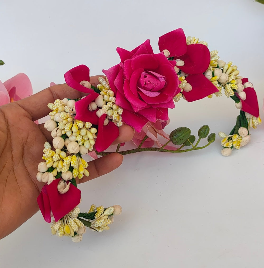 Pink Rose Flower Hair Gajra - Distacart