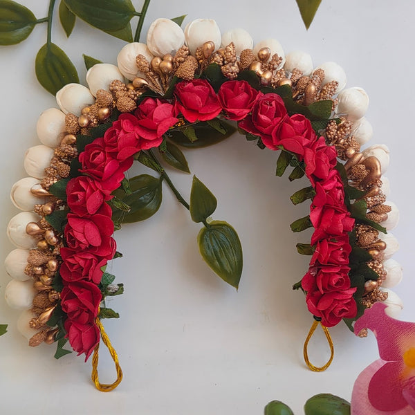 Red & Gold Flower Hair Gajra - Distacart