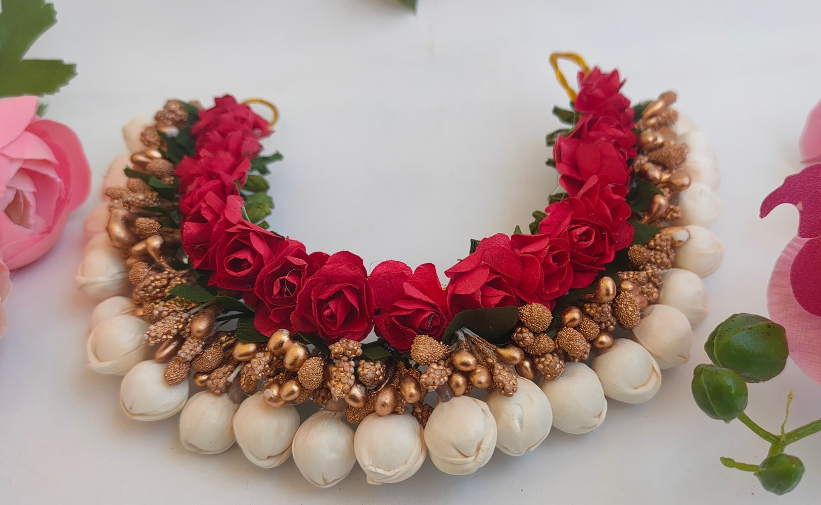 Red & Gold Flower Hair Gajra - Distacart