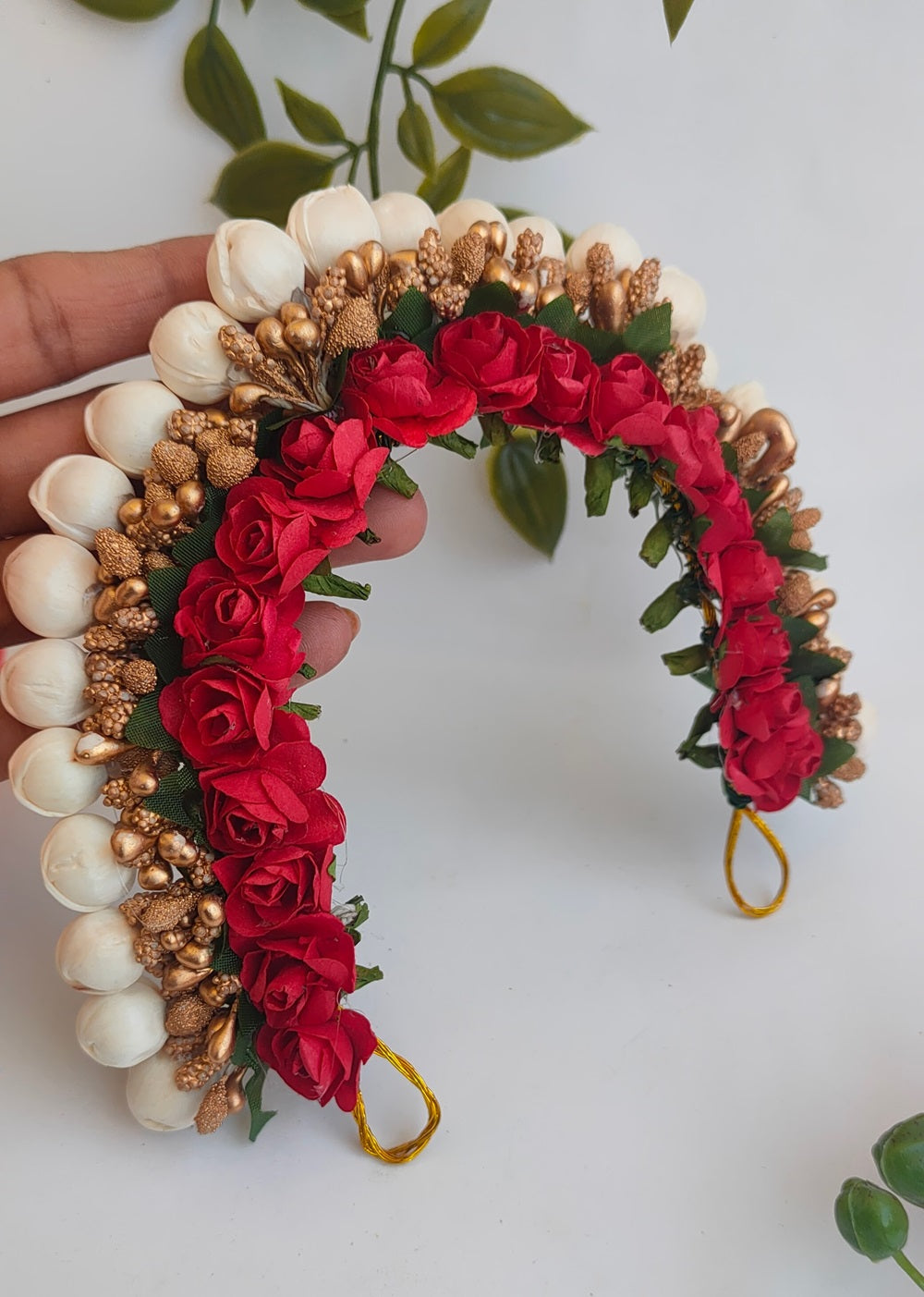 Red & Gold Flower Hair Gajra - Distacart