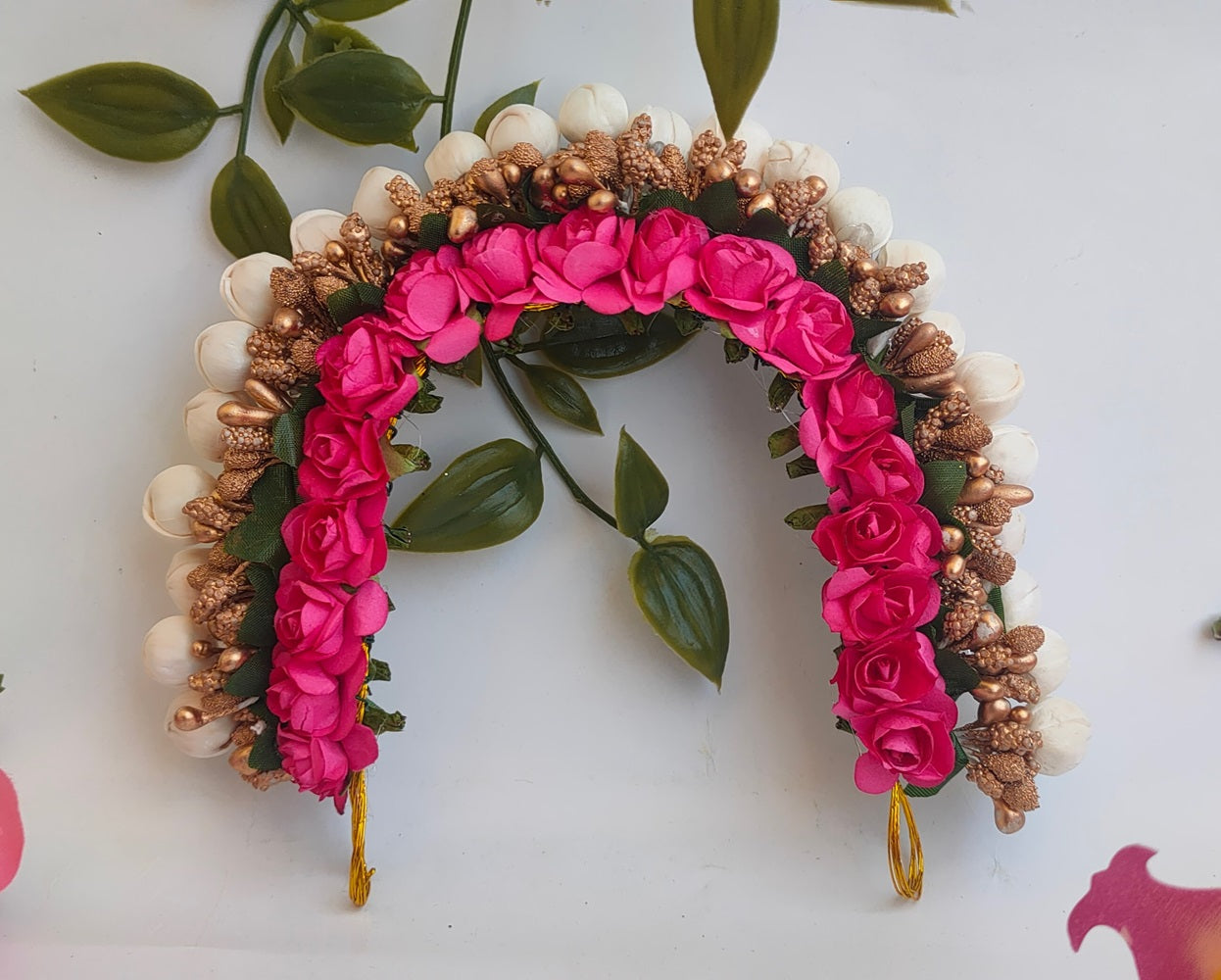 Pink & Gold Flower Hair Gajra - Distacart