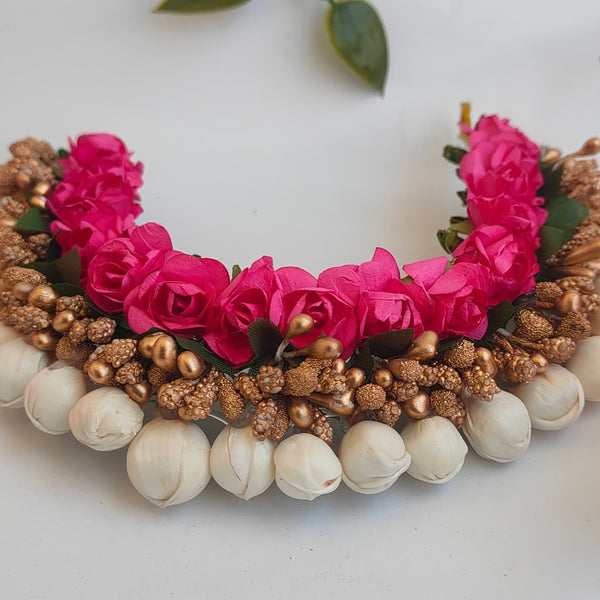 Pink & Gold Flower Hair Gajra - Distacart