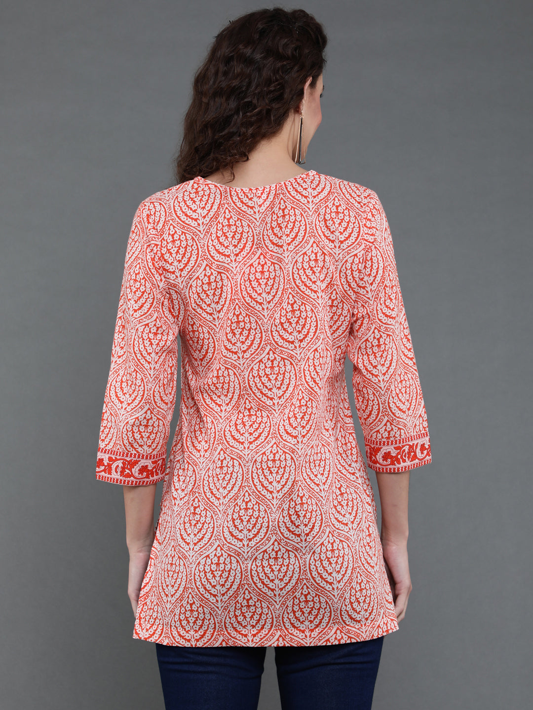 Antaran Orange Pure Cotton Printed Tunic - Distacart