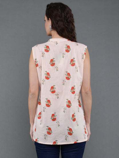 Antaran Peach Pure Cotton Printed Tunic - Distacart