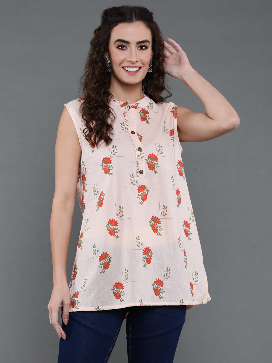 Antaran Peach Pure Cotton Printed Tunic - Distacart