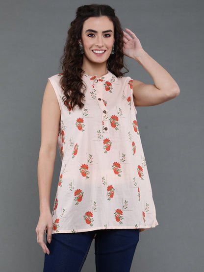 Antaran Peach Pure Cotton Printed Tunic - Distacart