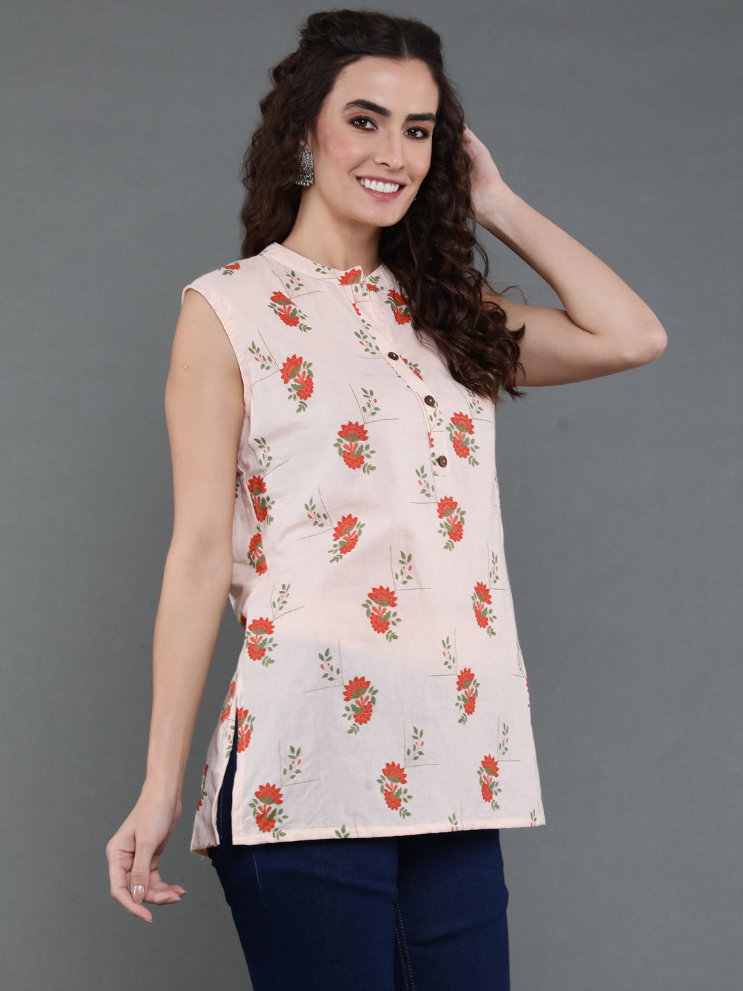 Antaran Peach Pure Cotton Printed Tunic - Distacart