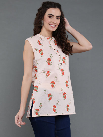 Antaran Peach Pure Cotton Printed Tunic - Distacart